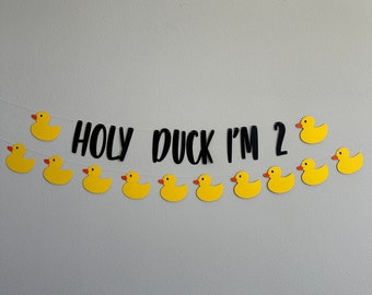 Holy Duck I'm 2, Duck Garland, Duck Decorations, Duck Birthday, Duck Party, Duck Banner, Custom Duck Banner, Rubber Duck Theme, Yellow Ducks