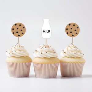 Cookies and Milk Cupcake Toppers, Milk and Cookies Cupcake Toppers, Cookie Cupcake Toppers