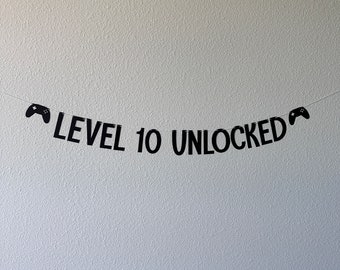Level 10 Unlocked, Gamer Birthday, Gaming Birthday Banner, 10th Birthday, Video Game Party, Custom Gamer Banner, Tenth Birthday
