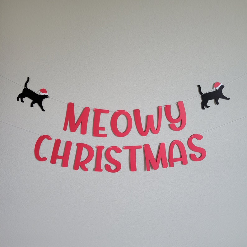 Cat Christmas Garland, Cat Christmas, Meowy Christmas Banner, Christmas Cat Banner, Cat Christmas Banner, Cat with Santa Hat image 7