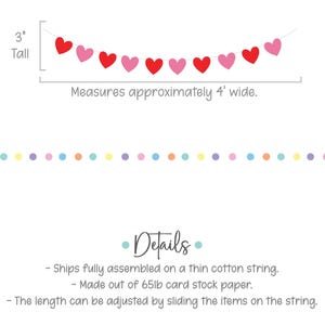 May include: A banner of red and pink hearts strung on a thin white string. The banner is approximately 4 feet wide and 3 inches tall. The text "Details" is below the banner.
