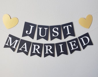 Just Married, Just Married Banner, Custom Wedding Banner, Anniversary Banner, Heart Banner, Custom Just Married Banner