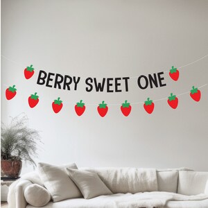 Strawberry 1st Birthday Banner – 'It's Berry Fun To Be One' Decor, Red Berry Sweet Party Supplies