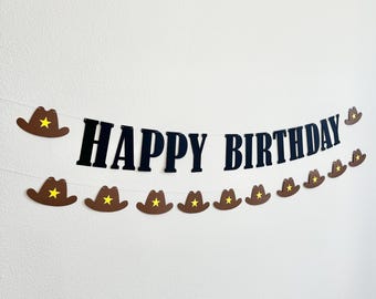 Cowboy Happy Birthday Banner, Rodeo Birthday Decorations, Cowboy Birthday Party, Rodeo Happy Birthday Banner, Cowboy Hat Garland