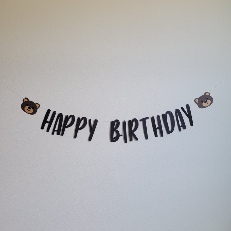 Bear Happy Birthday Banner Bear Birthday Decorations Bear | Etsy