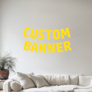 Banner amarillo personalizado, Banner personalizado, Banner personalizable, Banner de fuente divertida personalizada, Signo personalizado, Banner de cumpleaños personalizado, Decoraciones amarillas