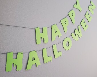 Happy Halloween Banner, Spooky Halloween Banner, Green Halloween Banner, Green Halloween Decorations, Happy Halloween Sign