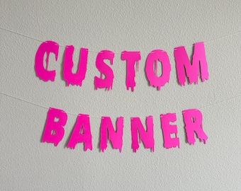 Custom Fuchsia Banner, Hot Pink Halloween Banner, Customizable Banner, Custom Halloween Font Banner, Melting Letters Font, Halloween