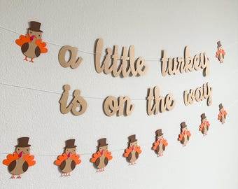 A Little Turkey Is On The Way Banner | Kraft Thanksgiving Baby Shower Garland