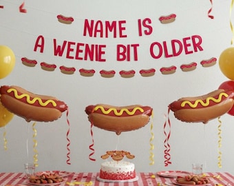 A Weenie Bit Older, Hot Dog Birthday Party, Hot Dog Party Decorations, A Weenie Bit Older Birthday Theme Ideas, Custom Hot Dog Banner