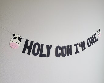 Holy Cow I&#39;m One, Cow Garland, Cow Banner, Cow Decor, Babies Room Cow, Cow Birthday Party Decorations, Cow Themed Party