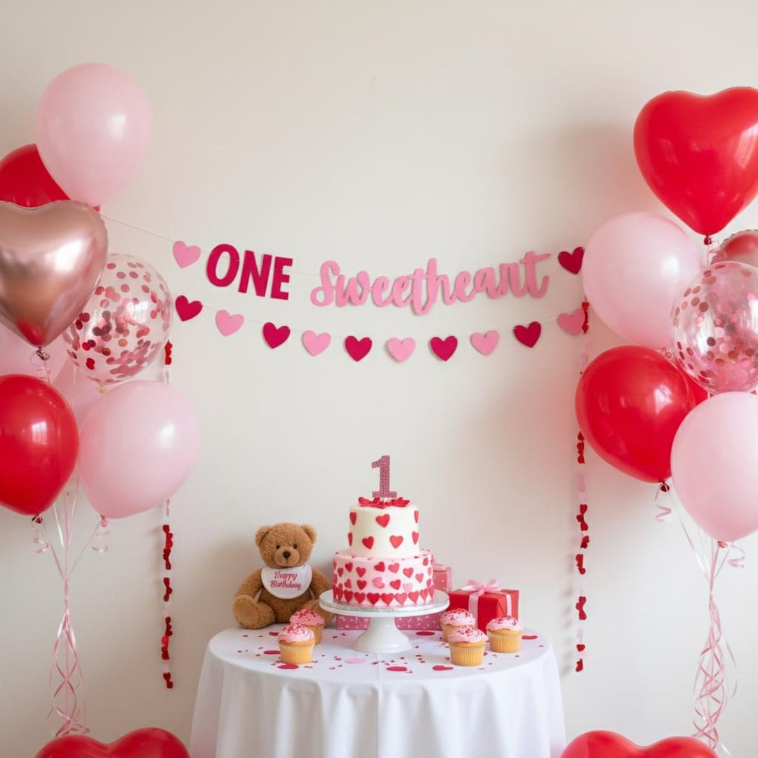 Little Sweetheart Banner Girlande Für Valentinstag & Baby Shower – Rosa-rot Mit Glitzer – DIY-Deko Für