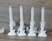 Porcelain White Candle Holder, SET of 4 Candlestick Holder, White Decor, Traditional Candlesticks, Tulip Flower Shape Candle sticks