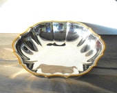 Vintage ONEIDA Stainless 18 8 Serving Bowl,Stainless steel Scallop Bowl with Gold Trim,Made in USA, 10 quot