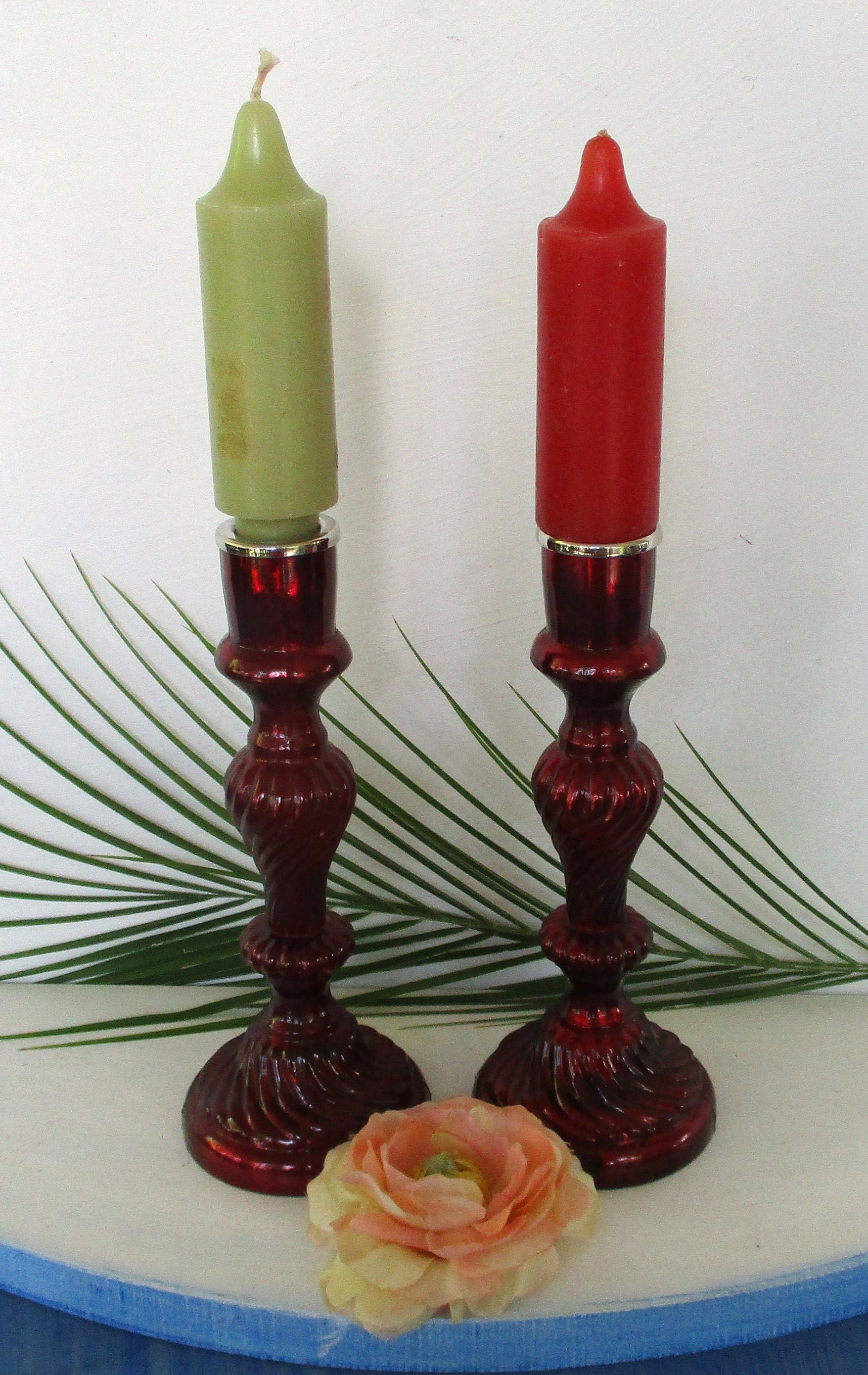 Vintage Ruby Red Glass 2 CandlesticksGlass Candle Holders Etsy