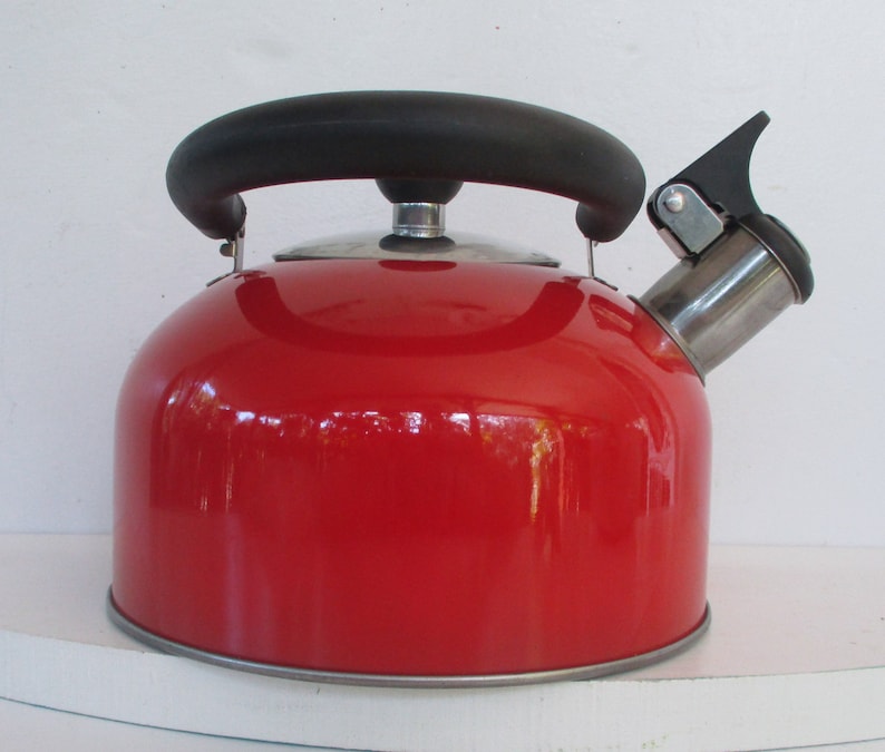 Vintage Red Enamel Tea Kettle with Collapsible Etsy