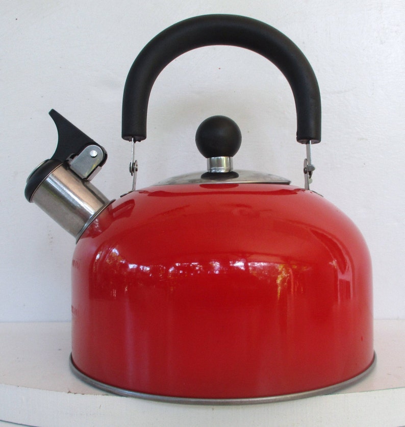 Vintage Red Enamel Tea Kettle with Collapsible Etsy