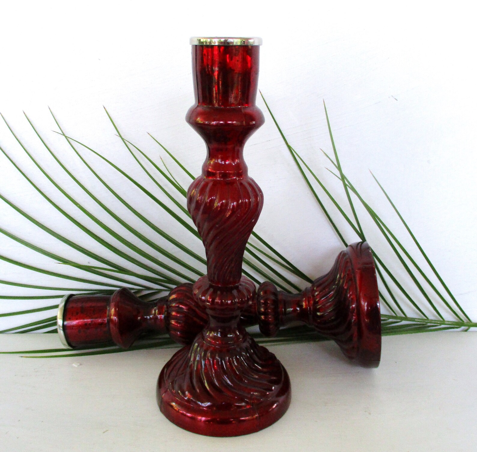 Vintage Ruby Red Glass 2 CandlesticksGlass Candle Holders Etsy