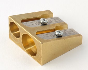 M+R DOUBLE ARTIST Brass Pencil Sharpener with 2 Spare Blades.