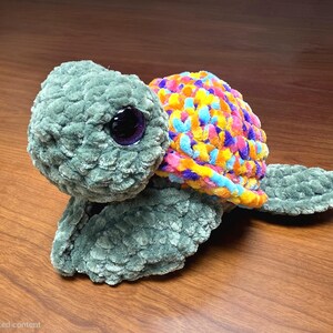 Weighted Crochet Sea Turtle Plush Toy -  Green Body with a Multi-Colored Shell