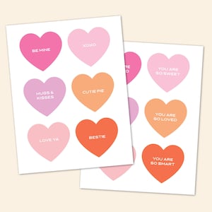 Notes d'amour coeurs à imprimer pour la Saint-Valentin, coeurs modernes pour garçons, Saint-Valentin moderne pour filles, notes de boîte à lunch pour enfants, cartes d'affirmation