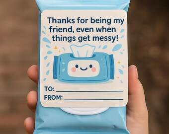 Kids Valentines with Travel Wet Wipes •  Non Candy Valentines (Set of 12)