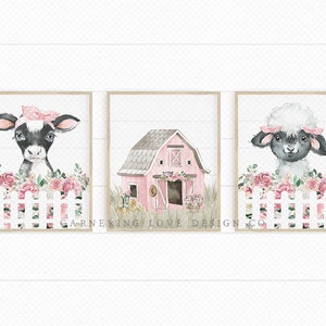 FARMHOUSE NURSERY PRINTS Rustic Nursery Art Modern Nursery Art Floral Nursery Peonies Highlander Cow Pig Lamb Pink Nursery image 4