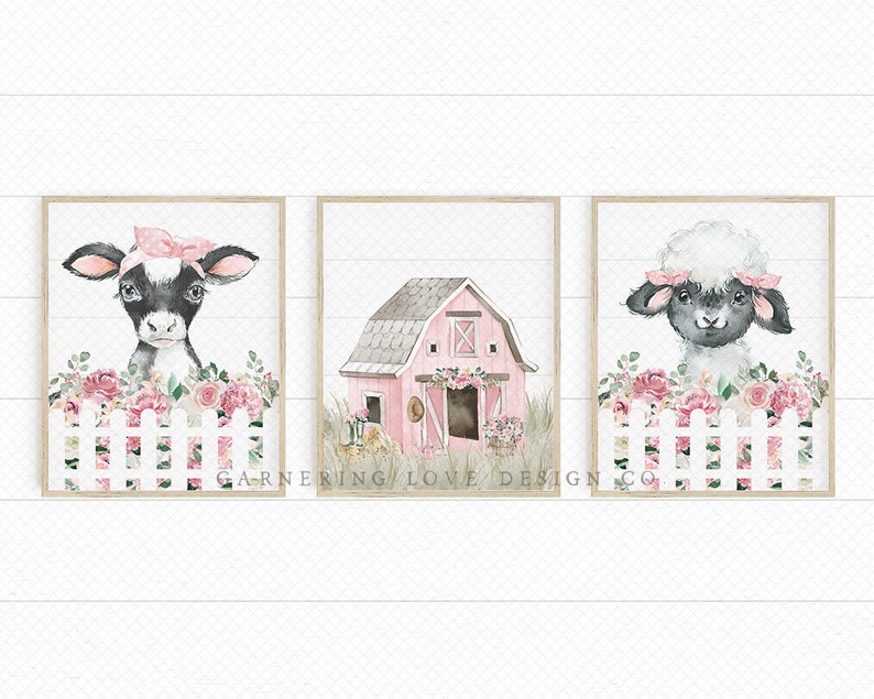 FARMHOUSE NURSERY PRINTS Rustic Nursery Art Modern Nursery Art Floral Nursery Peonies Highlander Cow Pig Lamb Pink Nursery image 4