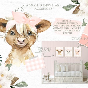 FARMHOUSE NURSERY PRINTS Rustic Nursery Art Modern Nursery Art Floral Nursery Peonies Highlander Cow Pig Lamb Pink Nursery image 8