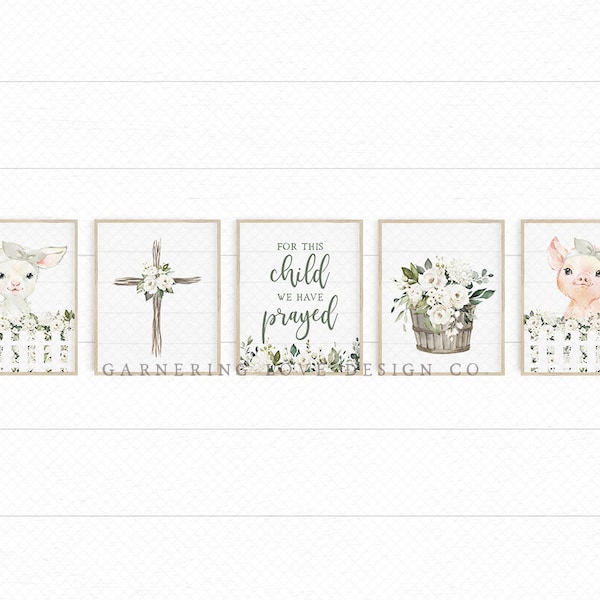 WHITE ROSE NURSERY Art | Farmhouse Nursery Art | Floral Nursery | Girls Room | White + Sage Green Nursery | Rustic Nursery | Cow Nursery