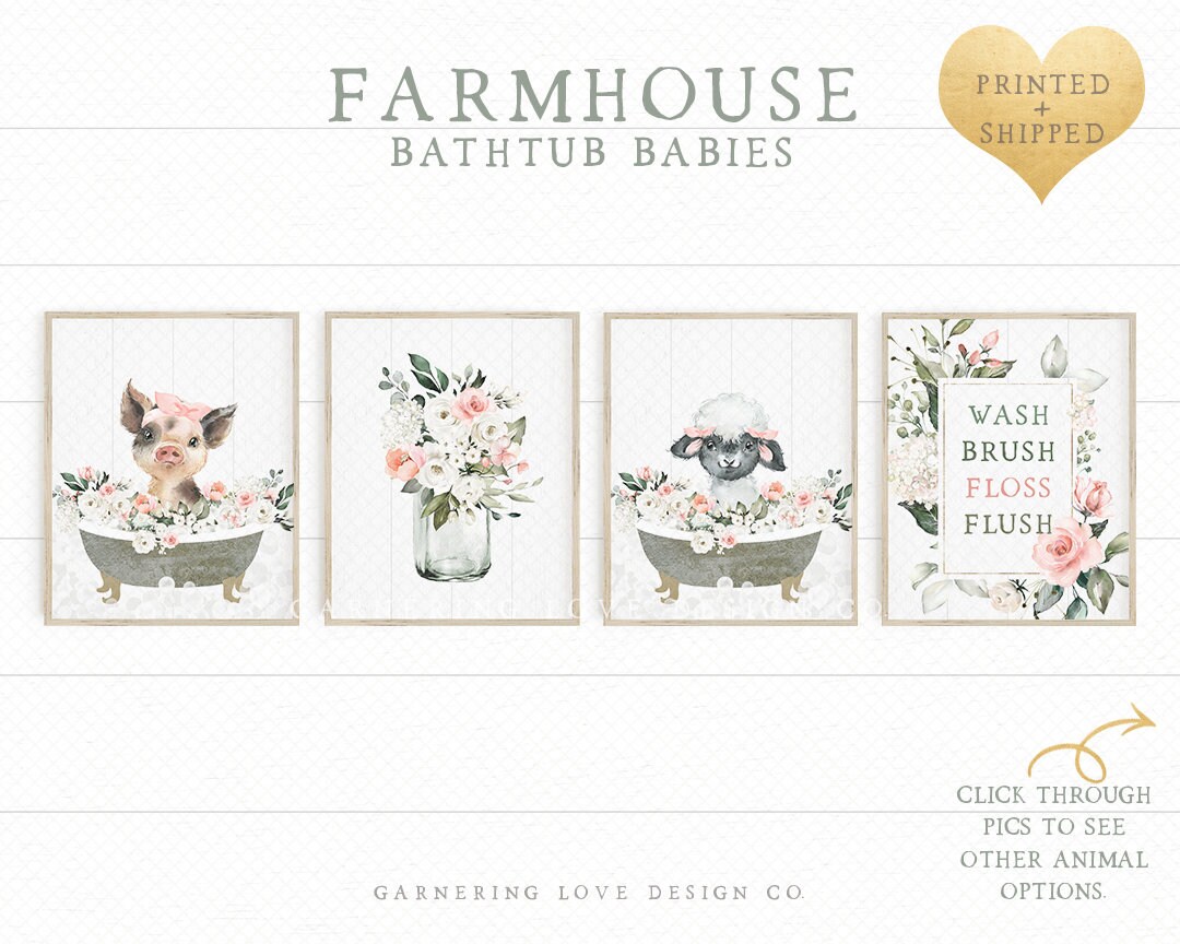 FARMHOUSE BATHROOM PRINTS Rustic Bathroom Art Modern Floral Bathroom