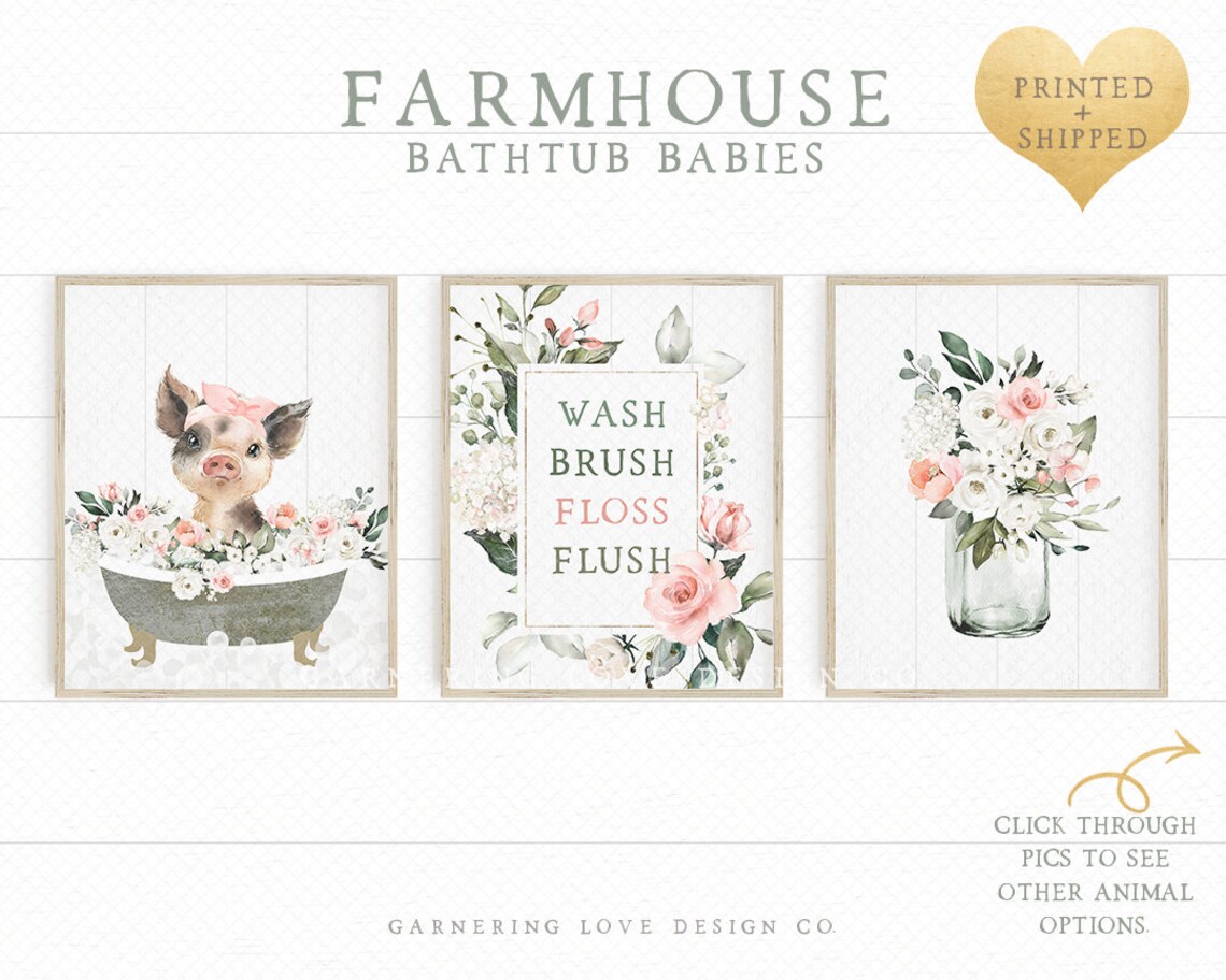 FARMHOUSE BATHROOM PRINTS Rustic Bathroom Art Modern - Etsy