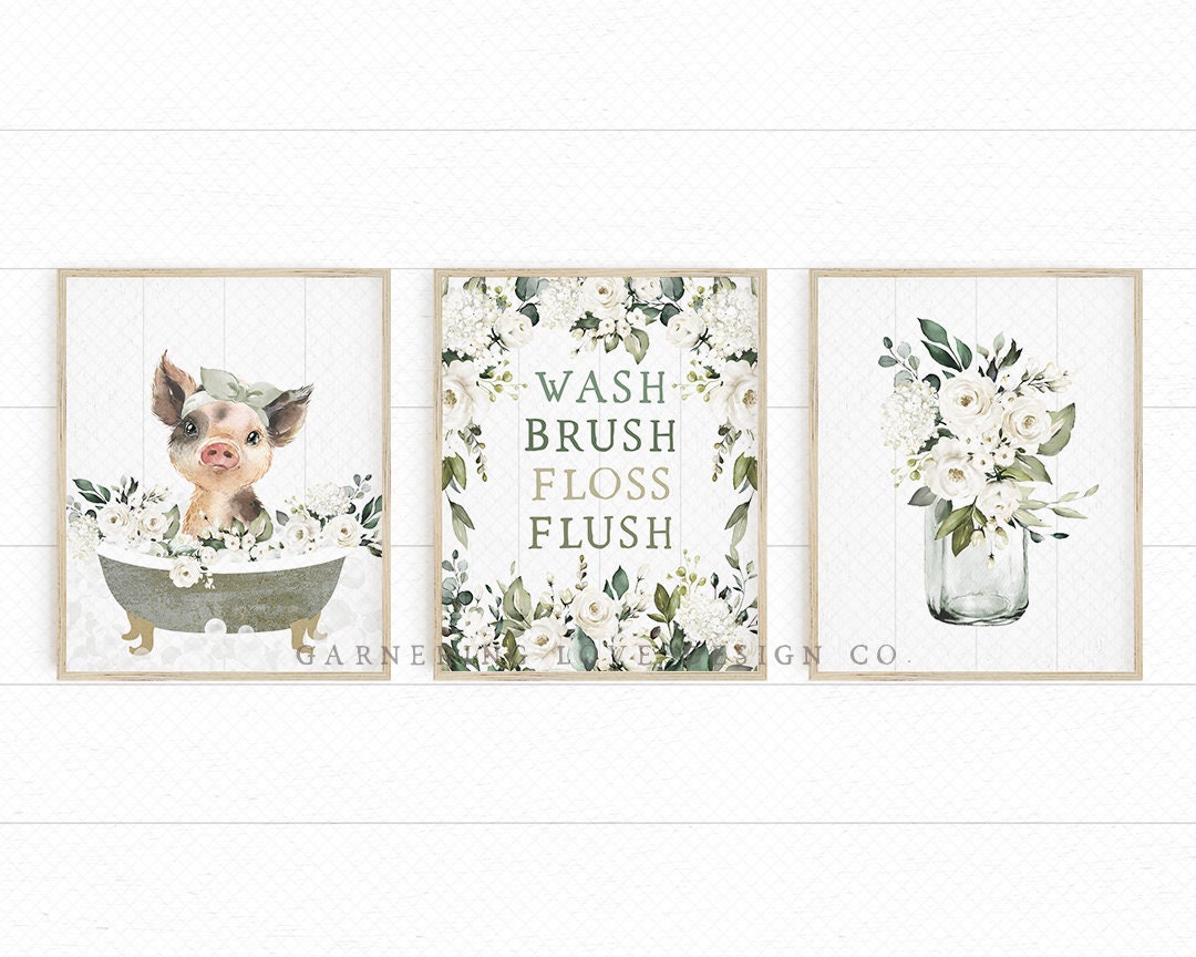 FARMHOUSE BATHROOM PRINTS Rustic Bathroom Art Modern | Etsy
