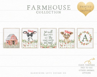 FARMHOUSE NURSERY PRINTS | Rustic Nursery Art | Modern Nursery Art | Floral Nursery | Highlander Cow | Pig | Lamb | Strawberries