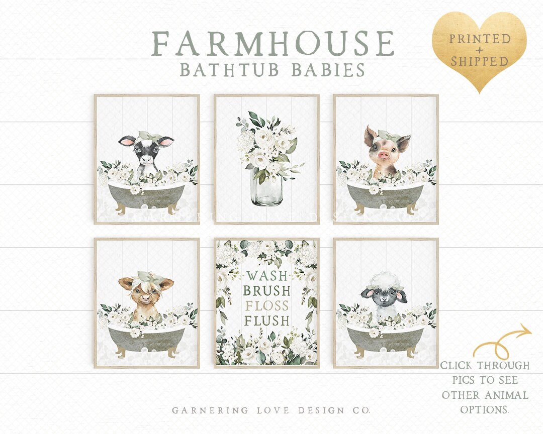 FARMHOUSE BATHROOM PRINTS Rustic Bathroom Art Modern Floral Bathroom
