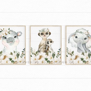 SAFARI NURSERY PRINTS | Rustic Nursery Art | Modern Nursery Art | Neutral Nursery | Elephant | Magnolia Nursery | Watercolors | Shiplap