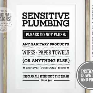 Sinal de banheiro para encanamento sensível IMPRESSÃO INSTANTÂNEA Não dê descarga apenas Toalhas de papel higiênico toalhetes decoração arte Absorventes femininos sanitários rústicos