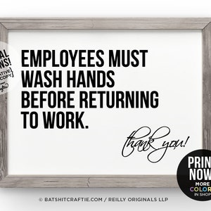 Employees Must Wash Hands Before Returning Work PRINTABLE Bathroom Sign Poster Cute Restroom Restaurant Download Wall Art Decor Simple