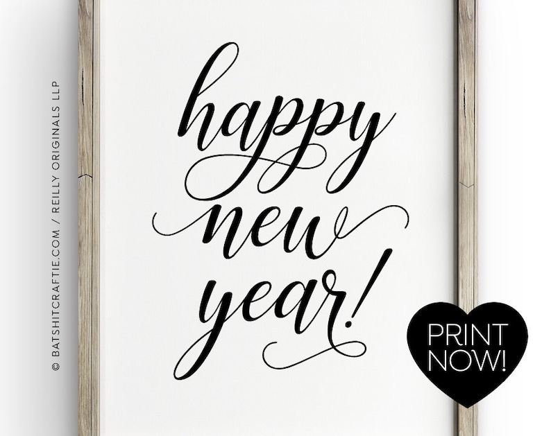 Happy New Year Printable Sign ~ Modern Elegant Script Decor for Party ...