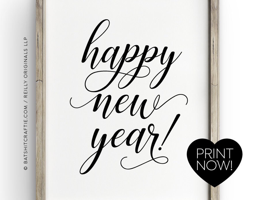 Happy New Year Printable Sign Modern Elegant Script Decor | Etsy
