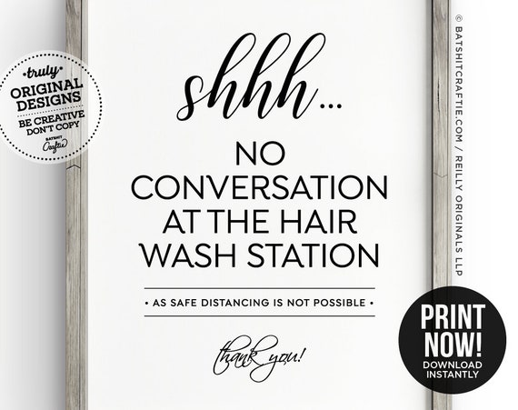 Shhh No Conversation at Hair Wash Station PRINTABLE SIGN - Etsy Shhh No Conversation at Hair Wash Station PRINTABLE SIGN - Etsy