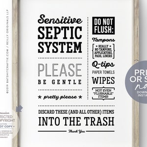 Sensitive Septic System Sign ~ Ready to Ship or Print at home Instantly! Cute Airbnb Decor ~ Please be Gentle, Do Not Flush Tampons, Wipes