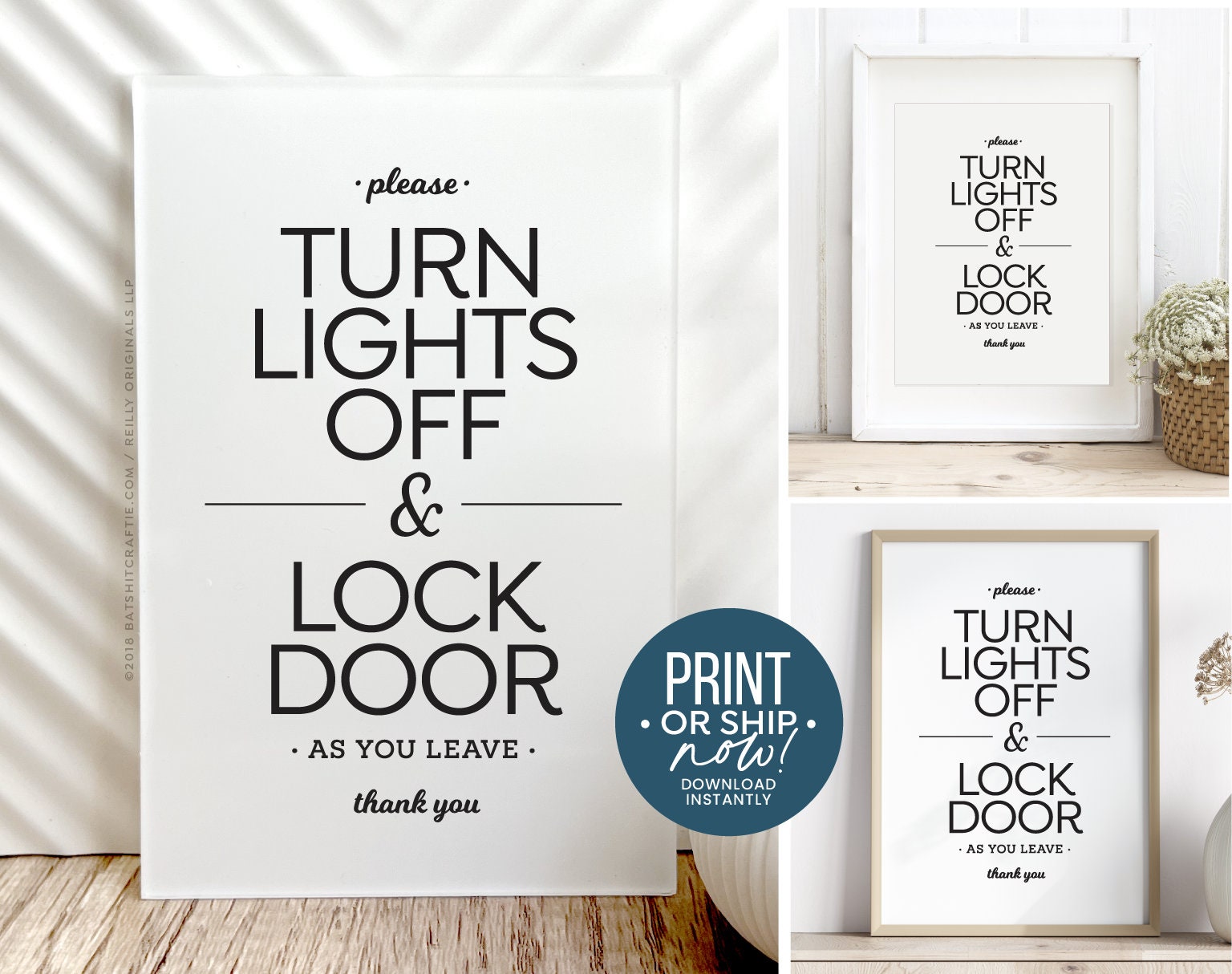 Please Turn Lights off & Lock Door Sign Download and Print Instantly or  Ship Now Great for Airbnbs, Homes, Offices, Businesses 