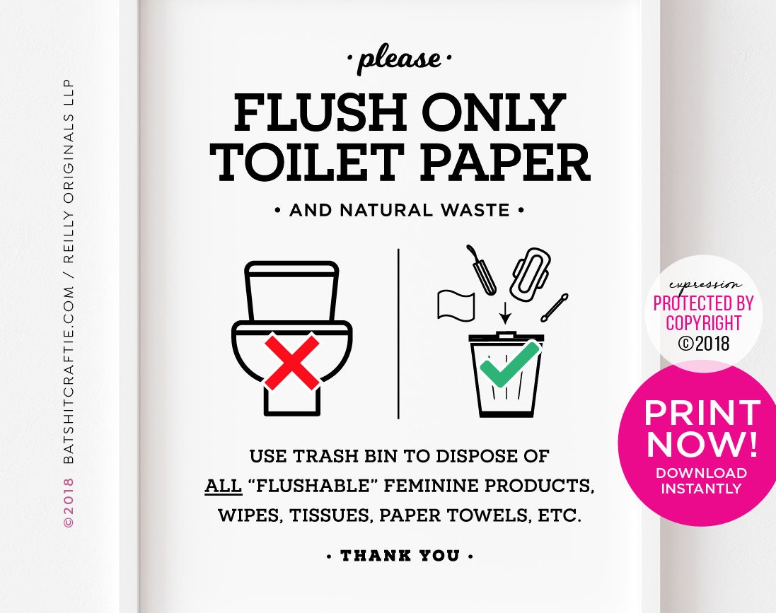 flush-only-toilet-paper-infographic-printable-bathroom-sign-etsy-canada