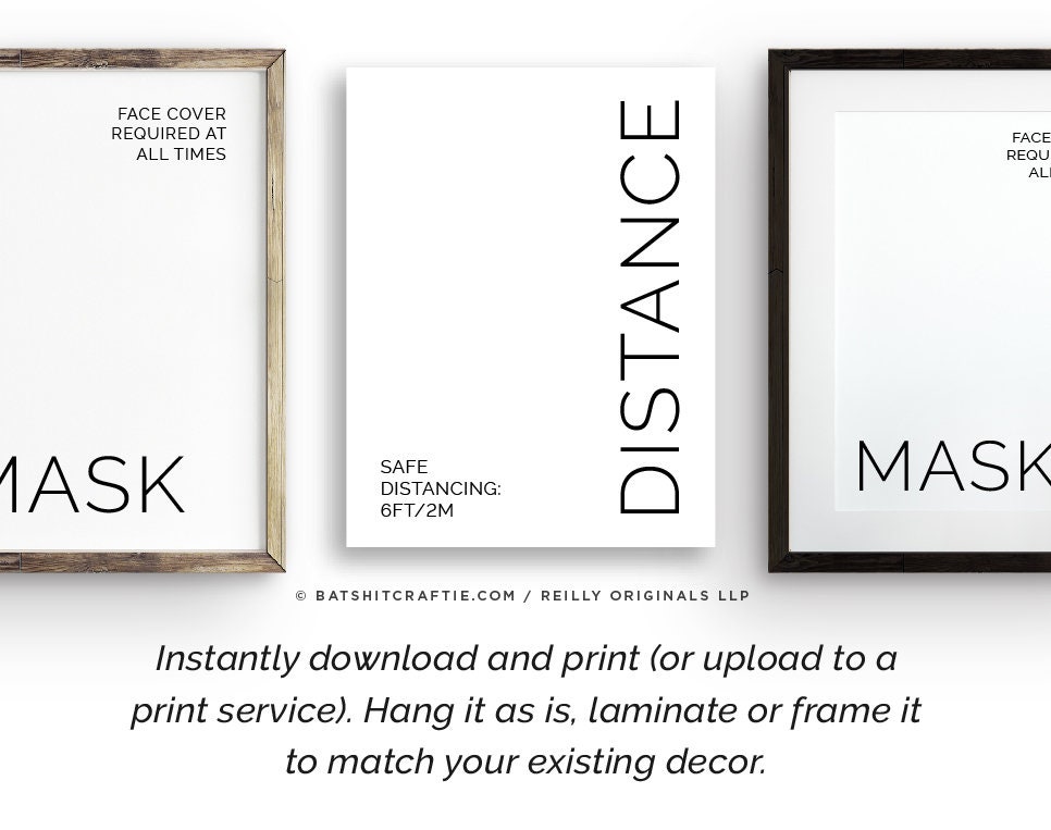 Modern Poster Set ~ Face Mask Required Social Distance 6ft / 2M ...