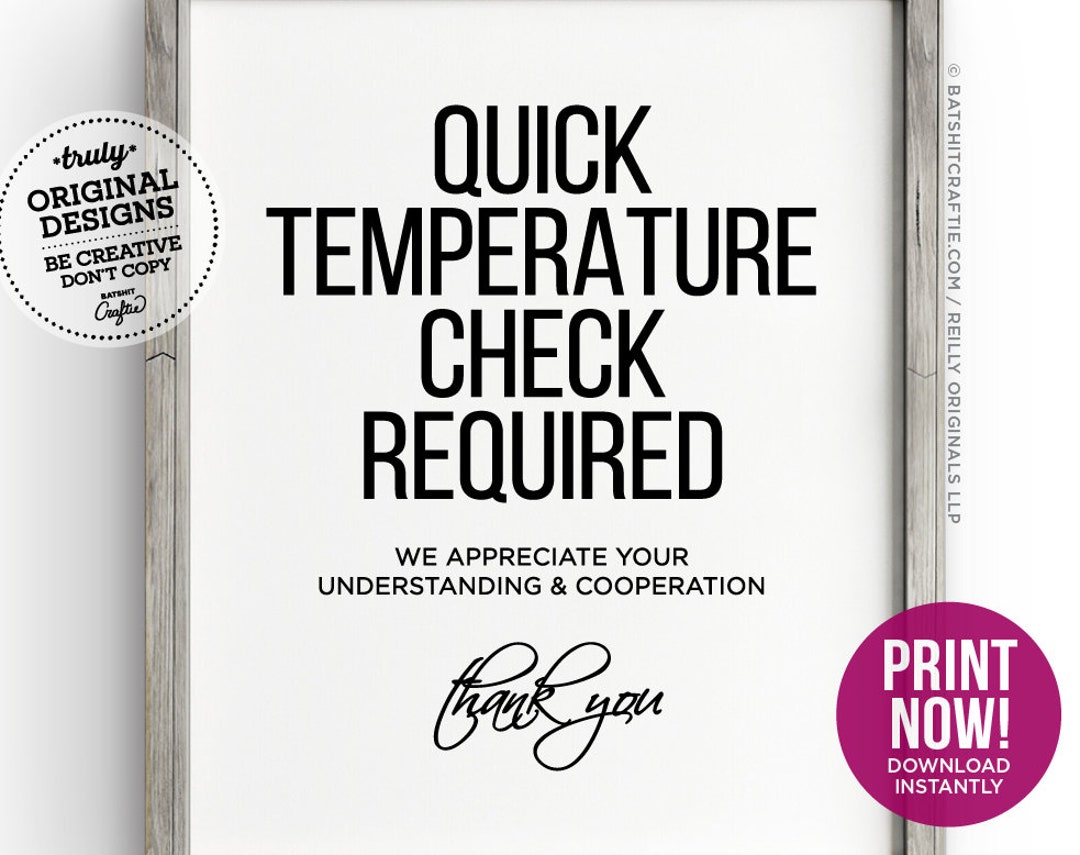 Temperature Check Required PRINTABLE SIGN Modern Office Workplace ...