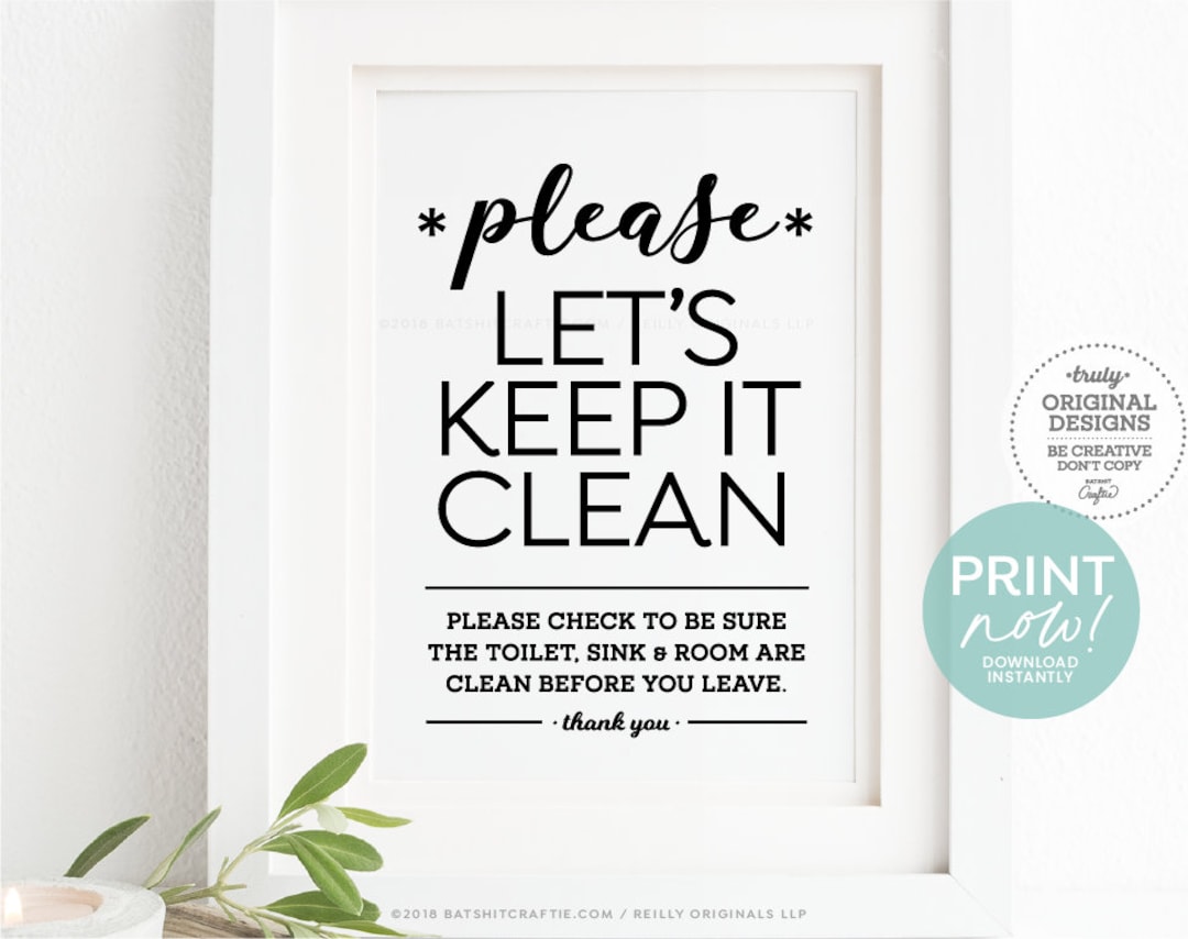 Please Keep It Clean Bathroom Sign PRINTABLE Sink and Toilet Cute