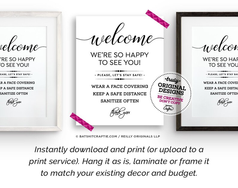 Welcome Please Wear Face Cover, Sanitize + Distance PRINTABLE Sign ...