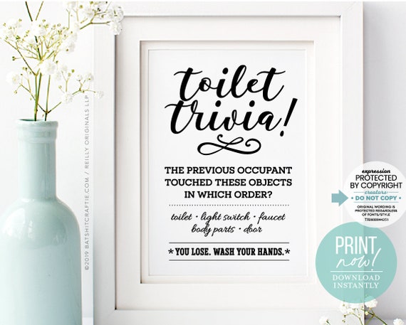 Printable Funny Bathroom Sign Toilet Trivia Game Wash Your - Etsy Printable Funny Bathroom Sign Toilet Trivia Game Wash Your - Etsy