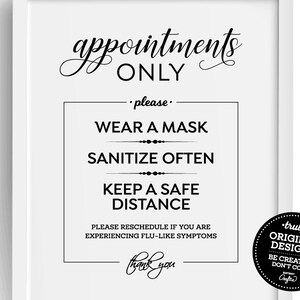 Please Wait In Vehicle Wear Mask Appointment Only PRINTABLE SIGN ~ elegant poster store cute social distance 6 feet by hair nail salon spa